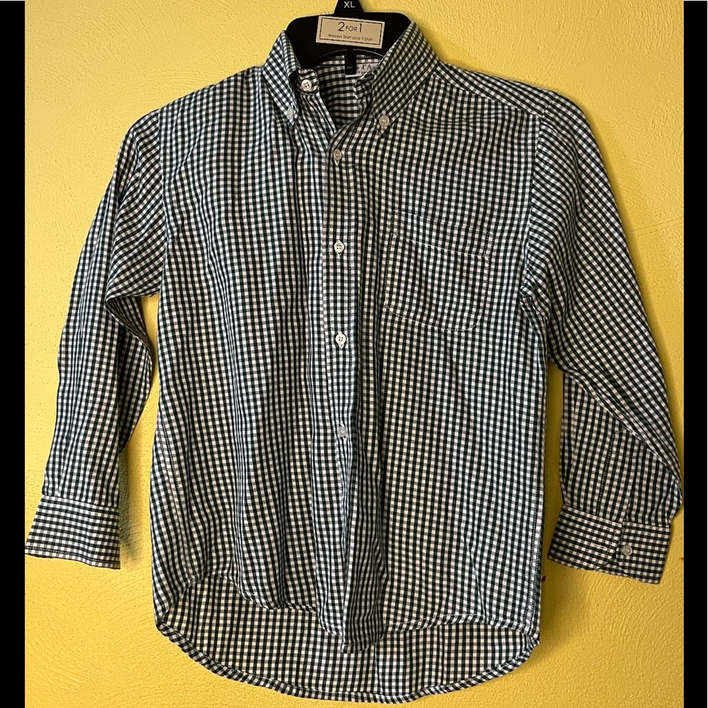 Papp d’Anjo Boys 8 year old Short Sleeved Green Plaid Shirt